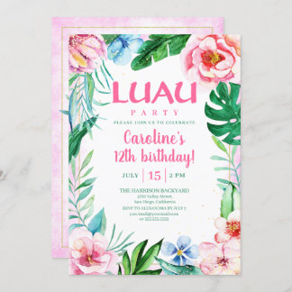 Hawaiian Luau Party Tropical Floral Pink Geburtsta Einladung