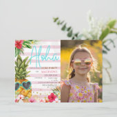 Hawaiian Luau Pineaple Girl Picture Birthday Einladung (Stehend Vorderseite)
