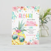 Hawaiian Luau Pineaple Tropical Girl Birthday Einladung (Stehend Vorderseite)