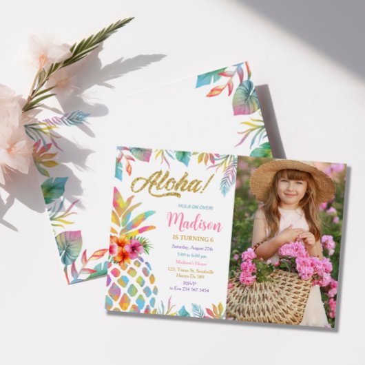 Hawaiian Luau Pineaple Tropical Girl Birthday Einladung