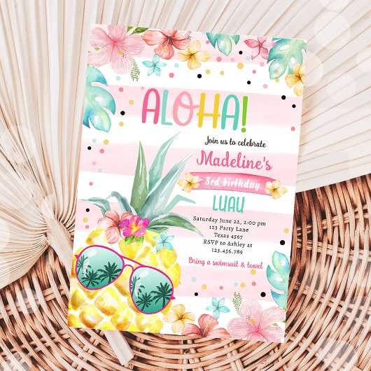 Hawaiian Luau Pineaple Tropical Girl Birthday Einladung