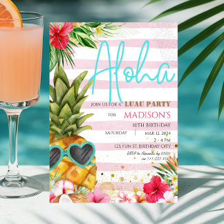 Hawaiian Luau Pineaple Tropical Girl Birthday Einladung