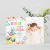 Hawaiian Luau Pineaple Tropical Girl Birthday Einladung (Stehend Vorderseite)