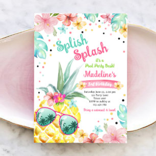 Hawaiian Luau Pineapple Pool Party Girl Birthday Einladung