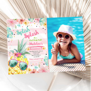 Hawaiian Luau Pineapple Pool Party Girl Birthday Einladung
