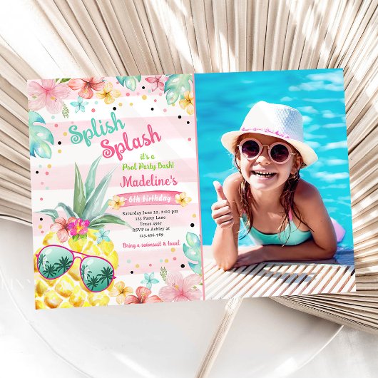 Hawaiian Luau Pineapple Pool Party Girl Birthday Einladung