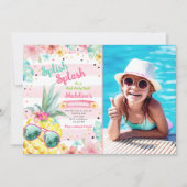 Hawaiian Luau Pineapple Pool Party Girl Birthday Einladung (Vorderseite)