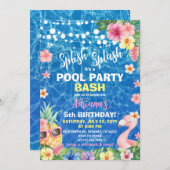 Hawaiian Luau Pineapple Pool Party Girl Birthday Einladung (Vorne/Hinten)