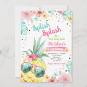 Hawaiian Luau Pineapple Pool Party Girl Birthday Einladung (Vorderseite)