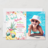 Hawaiian Luau Pineapple Pool Party Girl Birthday I Einladung (Vorderseite)