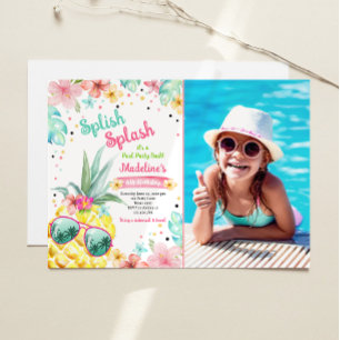 Hawaiian Luau Pineapple Pool Party Girl Birthday I Einladung