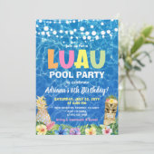 Hawaiian Luau Pool Party Geburtstag Einladung (Stehend Vorderseite)
