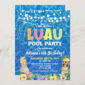 Hawaiian Luau Pool Party Geburtstag Einladung (Vorne/Hinten)