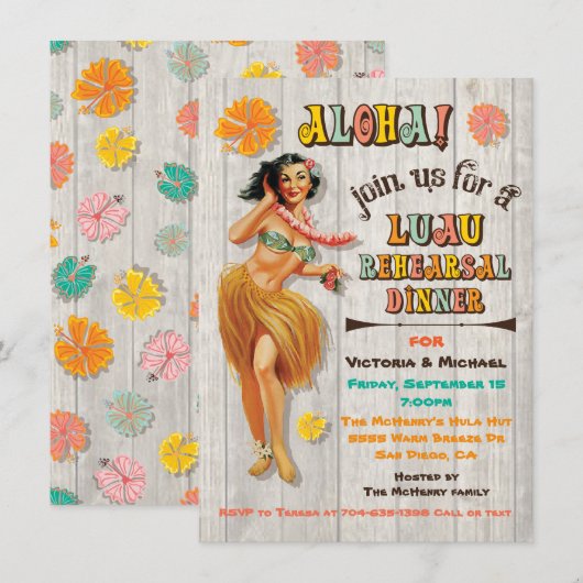 Hawaiian Luau Probe Dinner Einladungen (Vorne/Hinten)