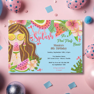 Hawaiian Luau Sommerpool Geburtstagsparty Einladung