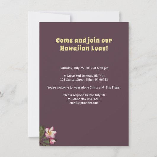 Hawaiian Luau (Text anpassbar) (Rückseite)