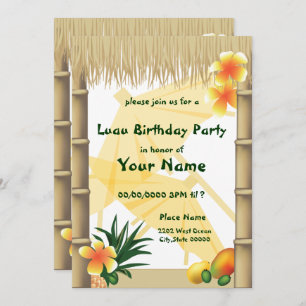 Hawaiian Luau Tiki Hut Tropical Birthday Einladung