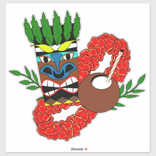 Hawaiian Luau Tiki Lei Coconut Totem Aufkleber (Blatt)