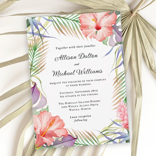 Hawaiian Luau Tropical Floral Wedding Einladung