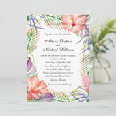 Hawaiian Luau Tropical Floral Wedding Einladung (Stehend Vorderseite)