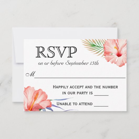 Hawaiian Luau Tropical Floral Wedding RSVP Karte (Vorderseite)