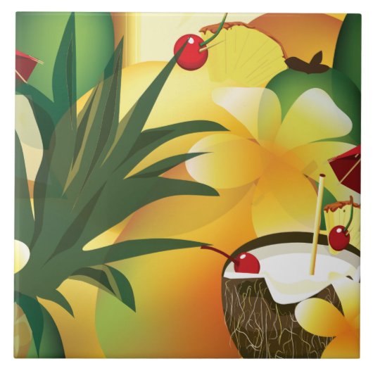 Hawaiian Luau Tropical Tiki Bar Large Tile Fliese (Vorderseite)