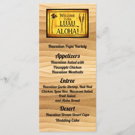 Hawaiian Luau Wedding Flat Menu Menükarte (Vorderseite)