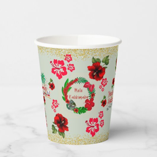 Hawaiian Mele Kalikimaka Tropical Wreath Paper Cu Pappbecher (Links)