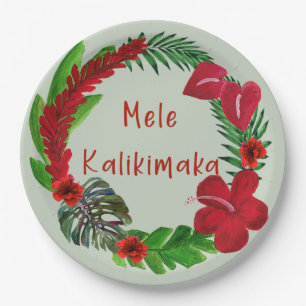 Hawaiian Mele Kalikimaka Tropical Wreath Paper Pl Pappteller