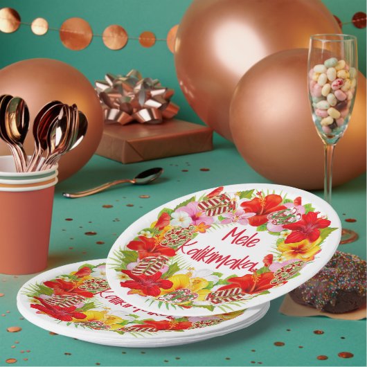 Hawaiian Mele Kalikimaka Wreath Paper Plate Pappteller (Multi)