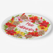Hawaiian Mele Kalikimaka Wreath Paper Plate Pappteller (Schrägansicht)