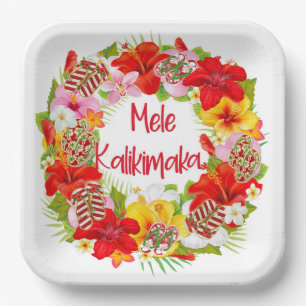 Hawaiian Mele Kalikimaka Wreath Paper Plate Pappteller