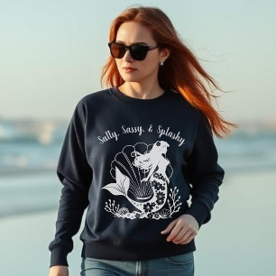 Hawaiian Mermaid Salty, Sassy & Splashy Navy Blue Sweatshirt