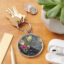 Hawaiian Monstera Tapa und Hibiskus Schlüsselanhänger