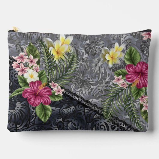 Hawaiian Monstera Tapa und Hibiskus Zubehörtasche (Vorderseite)