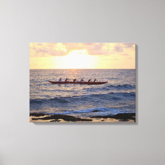 Hawaiian Outrigger Canoe bei Sunset Leinwanddruck (Vorderseite)