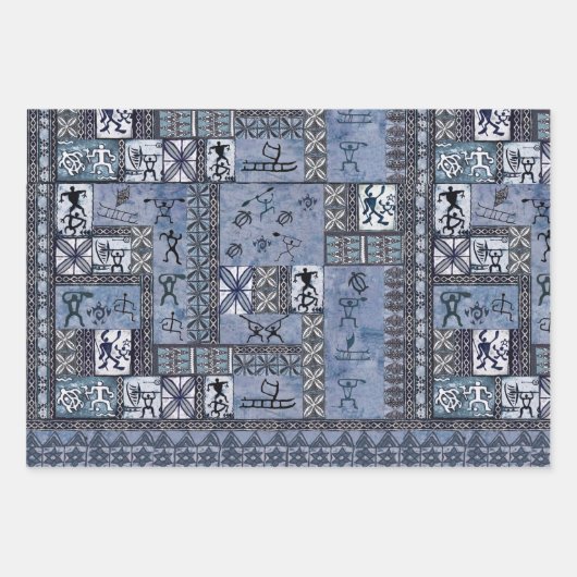 Hawaiian Paddleman Petroglyph Tapa Gift Wrap Geschenkpapier Set (Vorderseite 3)