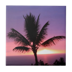 Hawaiian Palm Tree & Colorful Sunset Fliese