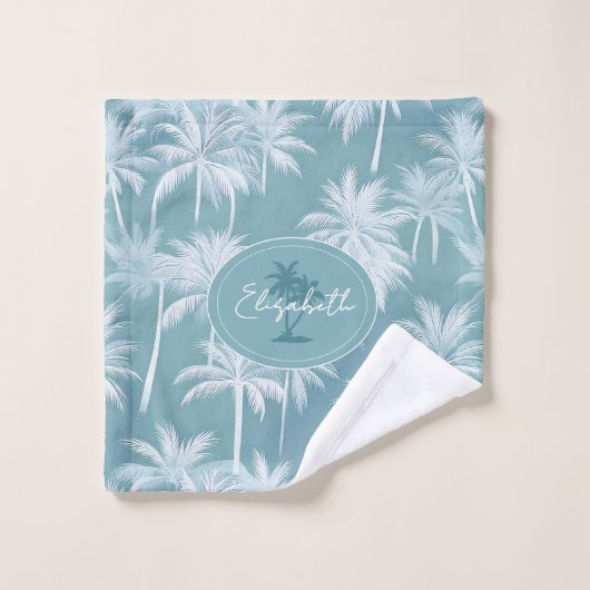 Hawaiian Palm Tree Silhouette Muster Aquamarin ID1 Badhandtuch Set (Waschlappen)