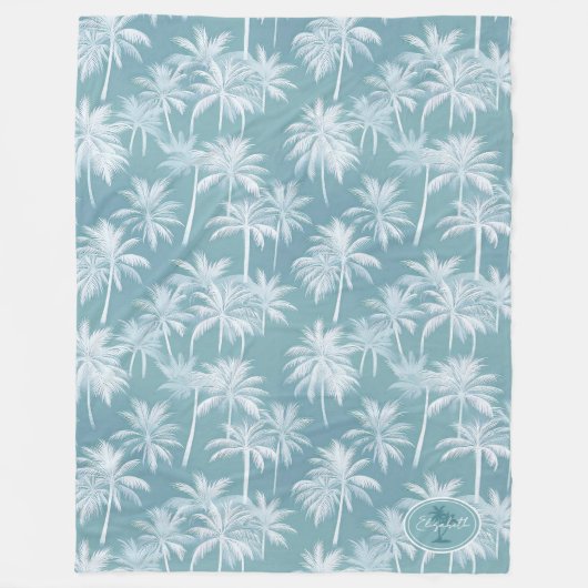 Hawaiian Palm Tree Silhouette Muster Aquamarin ID1 Fleecedecke (Vorderseite)