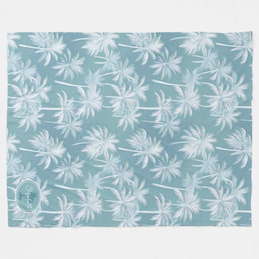 Hawaiian Palm Tree Silhouette Muster Aquamarin ID1 Fleecedecke (Vorderseite (Horizontal))