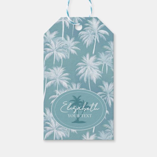 Hawaiian Palm Tree Silhouette Muster Aquamarin ID1 Geschenkanhänger (Vorderseite)