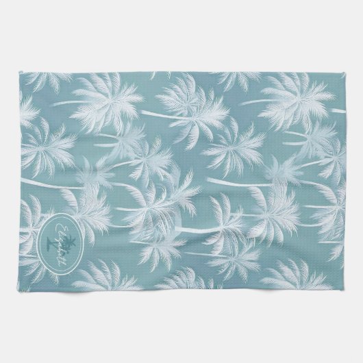 Hawaiian Palm Tree Silhouette Muster Aquamarin ID1 Geschirrtuch (Horizontal)