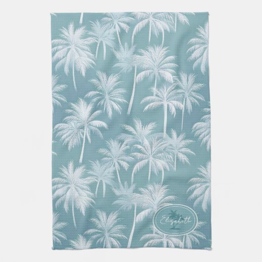 Hawaiian Palm Tree Silhouette Muster Aquamarin ID1 Geschirrtuch (Vertikal)