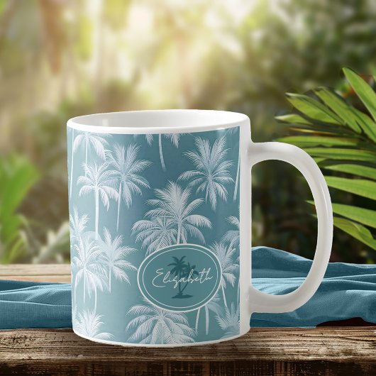 Hawaiian Palm Tree Silhouette Muster Aquamarin ID1 Kaffeetasse