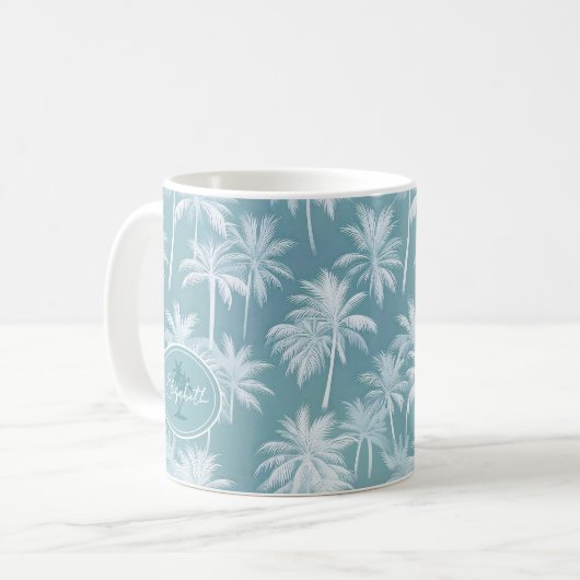 Hawaiian Palm Tree Silhouette Muster Aquamarin ID1 Kaffeetasse (Vorderseite Links)