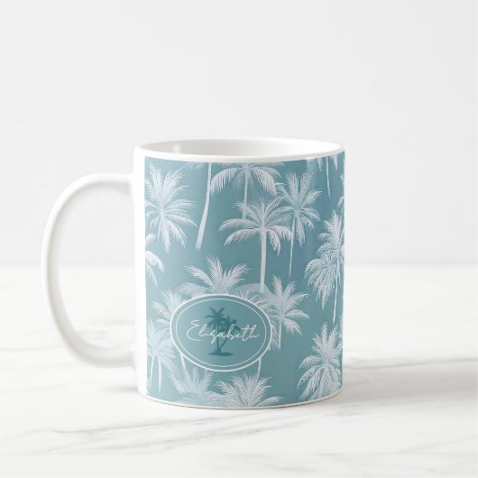 Hawaiian Palm Tree Silhouette Muster Aquamarin ID1 Kaffeetasse (Links)