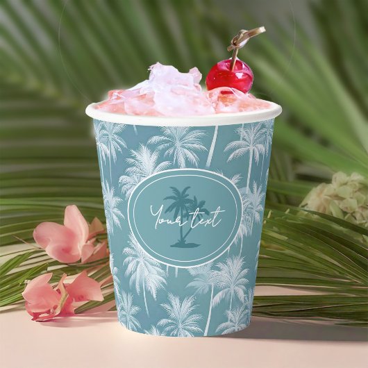 Hawaiian Palm Tree Silhouette Muster Aquamarin ID1 Pappbecher