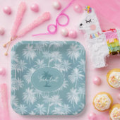 Hawaiian Palm Tree Silhouette Muster Aquamarin ID1 Pappteller (Party)