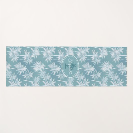 Hawaiian Palm Tree Silhouette Muster Aquamarin ID1 Yogamatte (Vorderseite (Horizontal))
